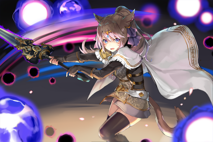 Anime girl with neko ears holding a weapon