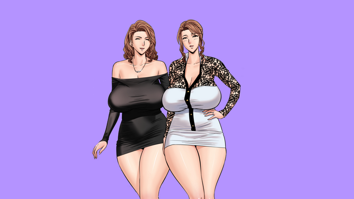 Two mature anime women in dresses
