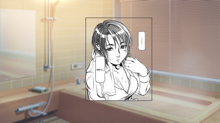 Anime girl in bathroom after shower