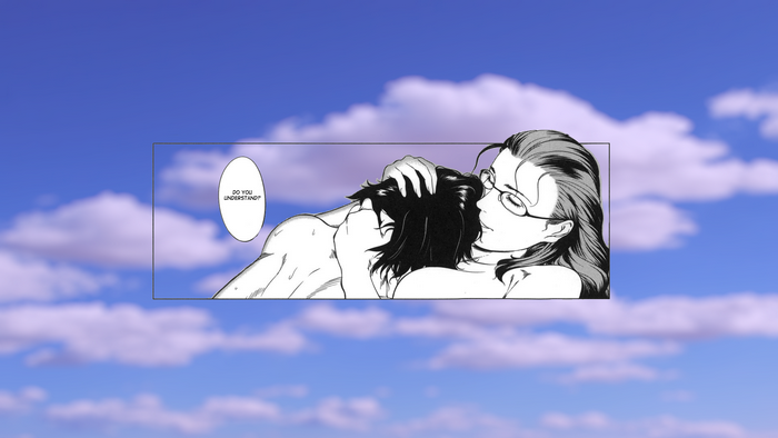 Anime couple with glasses in the sky