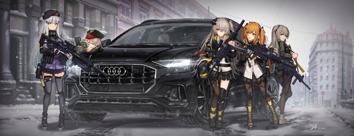 Girls Frontline UMP Squad with Audi in Snow