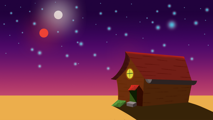Courage the Cowardly Dog cartoon landscape with house at night
