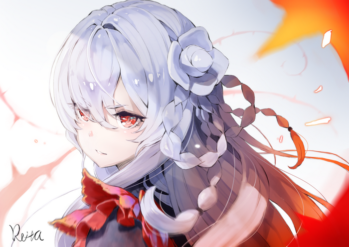 Anime girl with white hair and red eyes