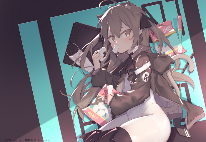 Anime girl with neko ears eating snacks