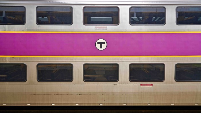 MBTA Commuter Rail Train with Purple Stripe