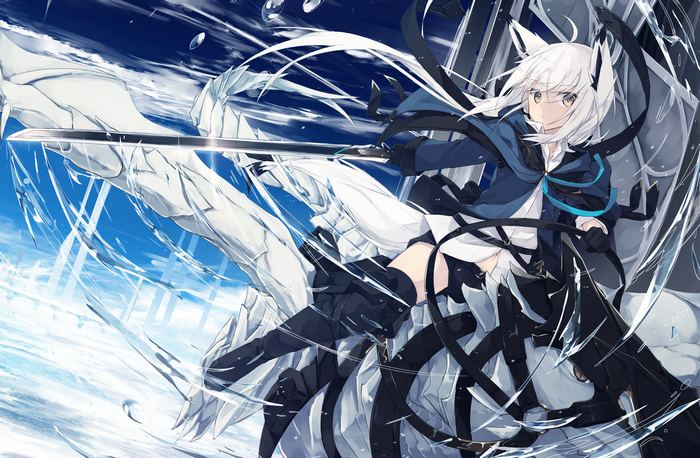 Anime girl with white hair and sword