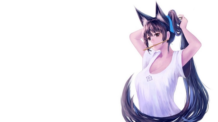 Anime girl with wolf ears and tail
