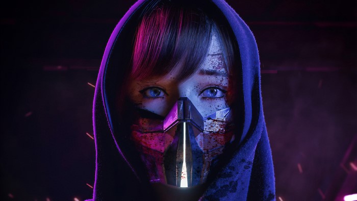 Cyberpunk girl with mask and hood