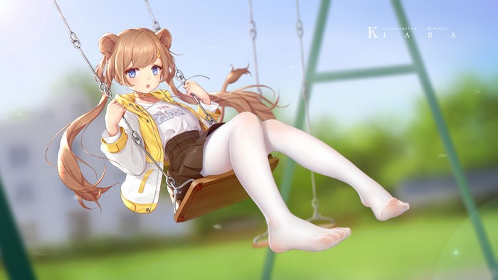 4K Anime Girl on Rope Swing with Pigtails