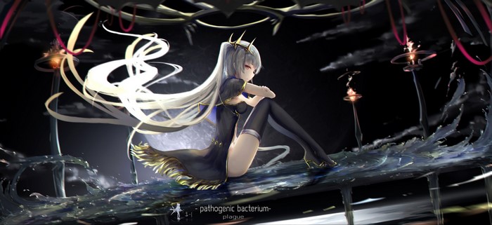 Anime girl with long white hair and crown
