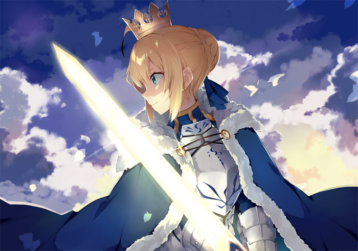 Saber from Fate series with a sword and crown