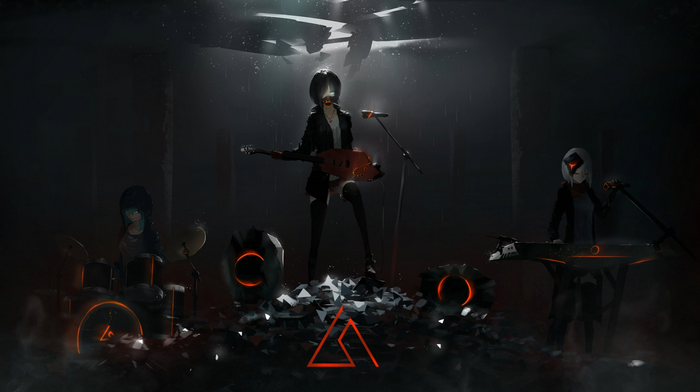 Anime band performing with guitars and drums