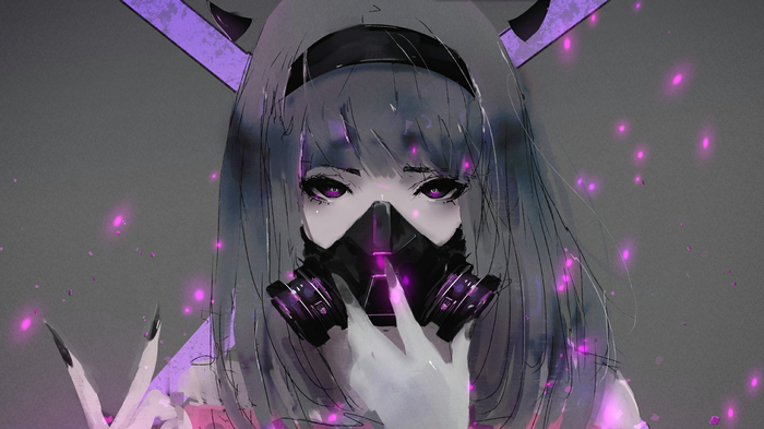 Anime girl with gas mask and purple accents