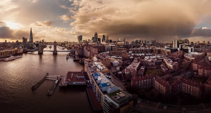 London cityscape with Tower Bridge and The Shard