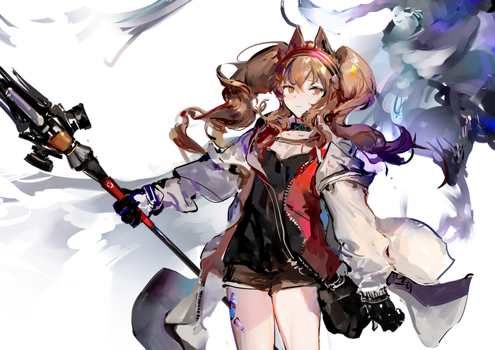 Angelina from Arknights holding a staff