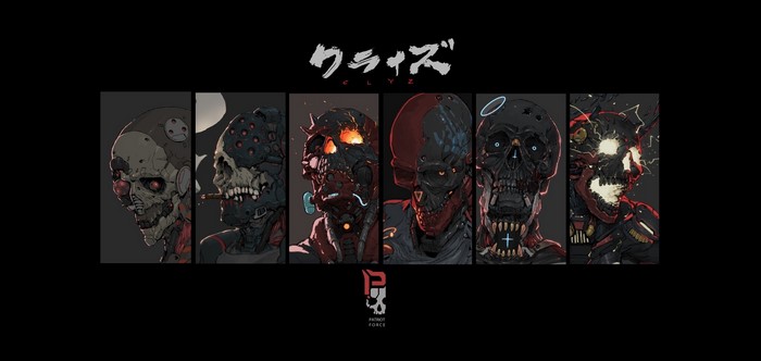 Artwork by Ching Yeh featuring a collage of skulls