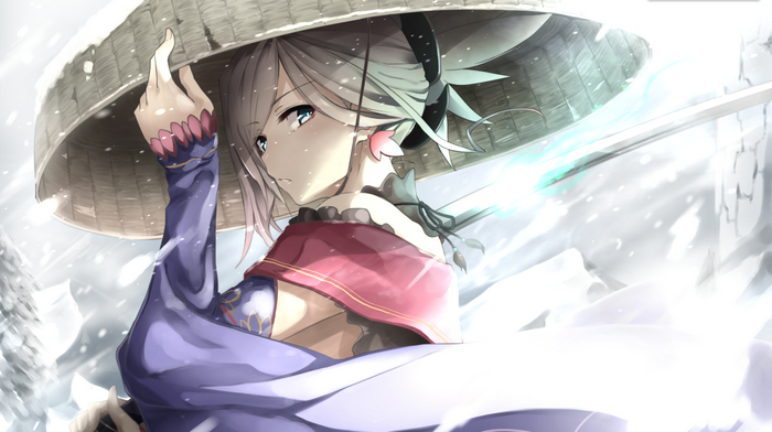 Anime girl with sword in snow