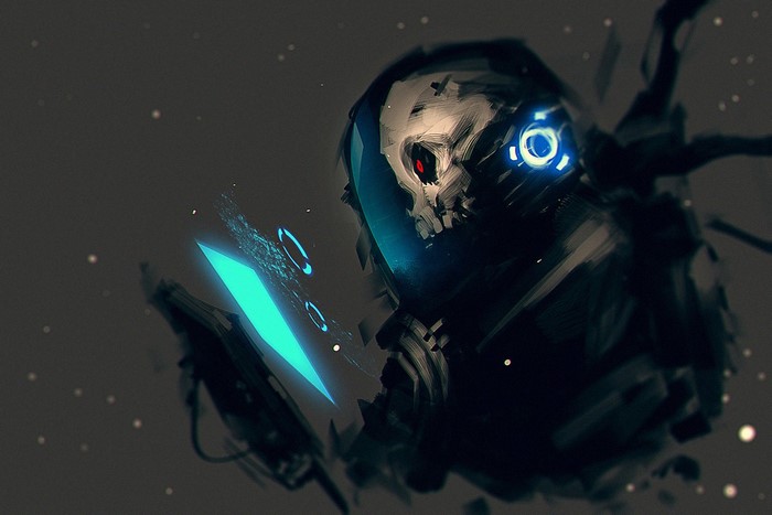 Digital Art of Skull Astronaut in Space Suit