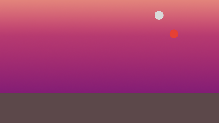 Binary sunset over a barren landscape