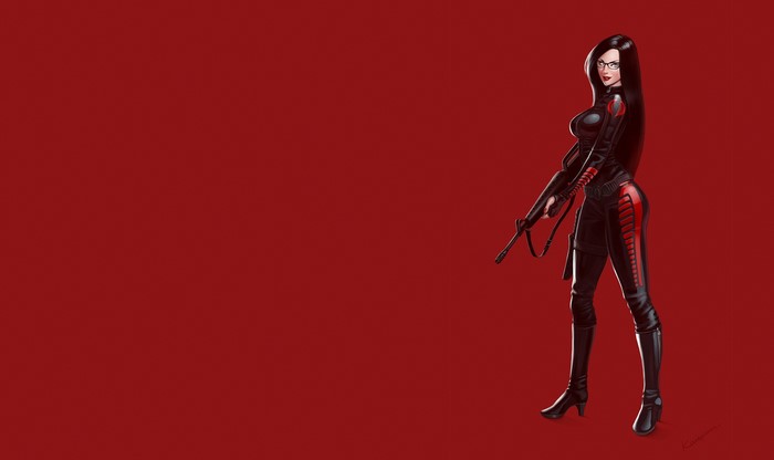 Baroness from G.I. Joe holding a rifle