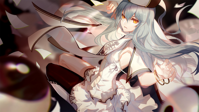 Anime girl with white hair and orange eyes
