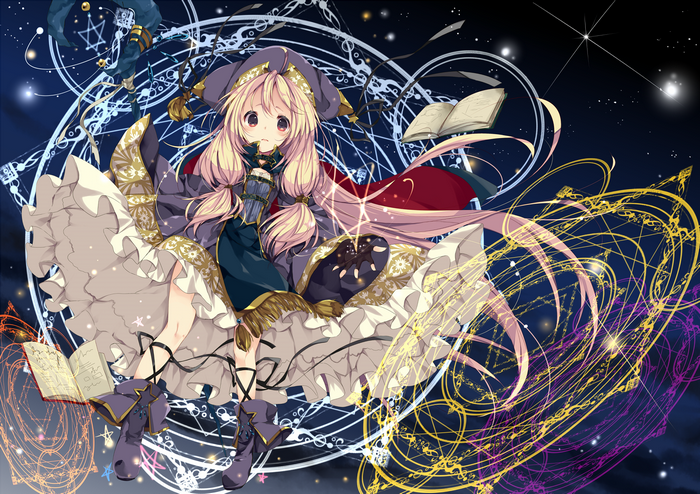 Anime girl with magical circles and books