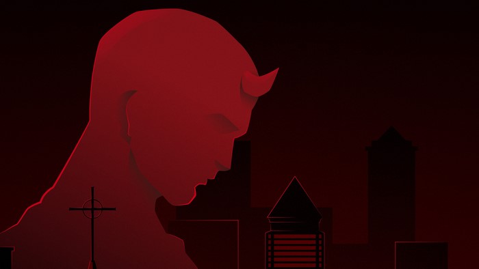 Daredevil from Marvel Comics in a city at night