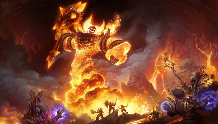 Ragnaros from World of Warcraft fighting heroes