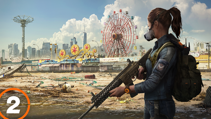 Woman with weapon in post-apocalyptic Coney Island