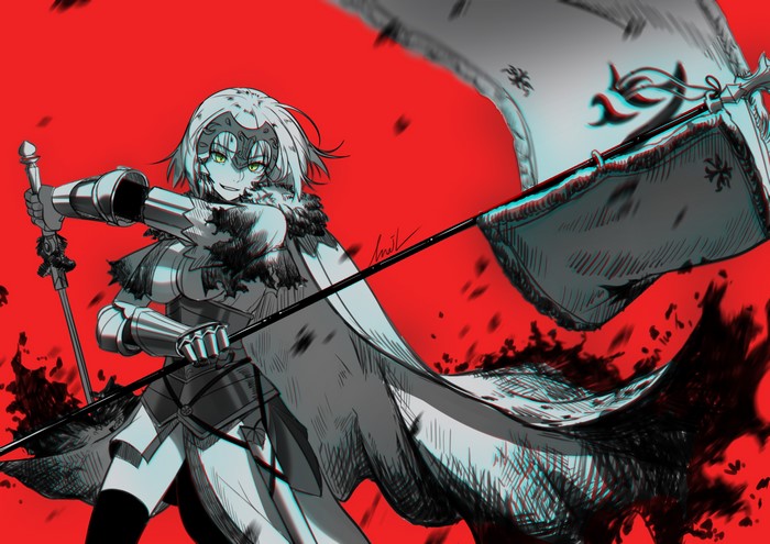 Jeanne d'Arc (Alter) from Fate/Grand Order with a banner