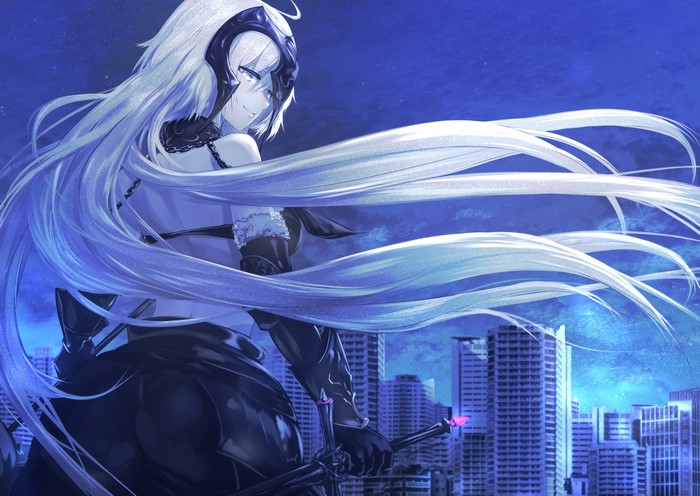 Jeanne d'Arc (Alter) from Fate/Grand Order in a city at night
