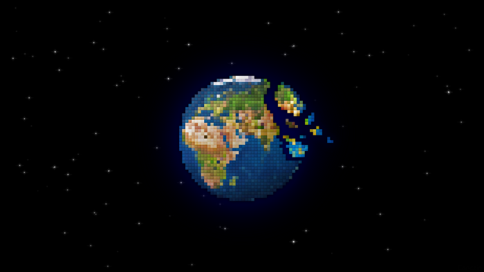 Pixelated Earth in Space with Stars