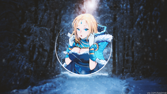 Anime girl in winter forest