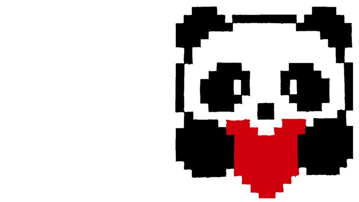Pixel art panda with red tongue