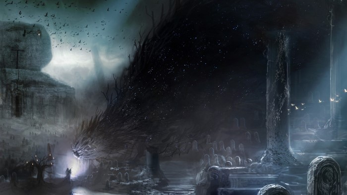 Dark Souls creature in a ruined graveyard