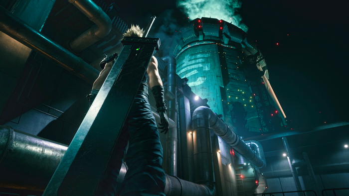 Cloud Strife with Buster Sword in Midgar from Final Fantasy VII Remake