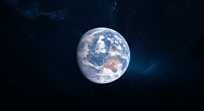 Earth from space with nebula background