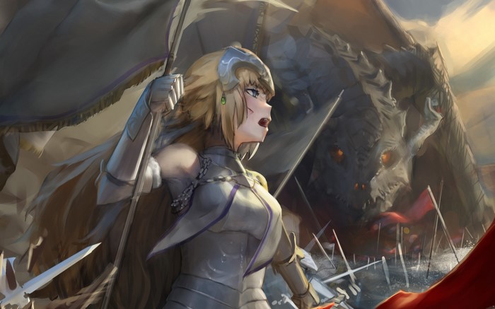 Jeanne d'Arc from Fate/Apocrypha with a dragon