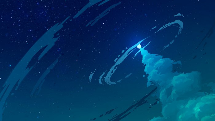Digital art of a starry night sky with clouds