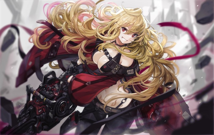 Anime girl with blonde hair and weapon