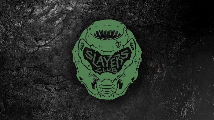 Doom Slayers Club helmet on rocky background