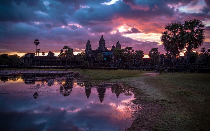 Angkor Wat temple in Cambodia at sunset
