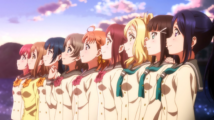Anime girls from Love Live! Sunshine in school uniforms