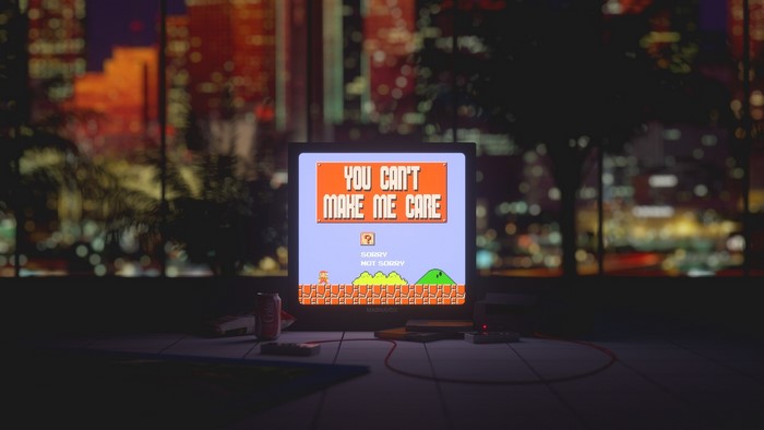 Super Mario video game screen with text