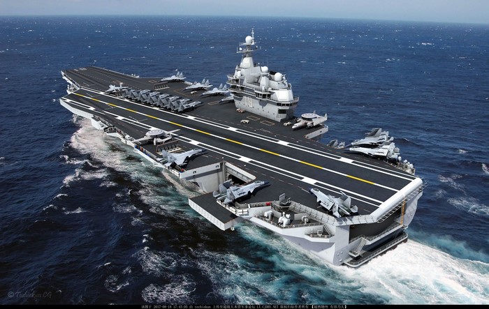 Chinese aircraft carrier with fighter jets