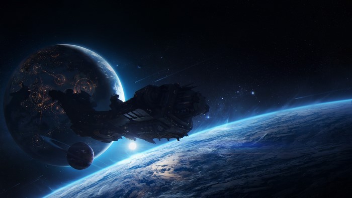Spaceship near planets in deep space