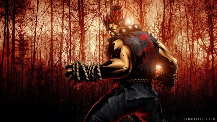 Akuma from Street Fighter in a forest