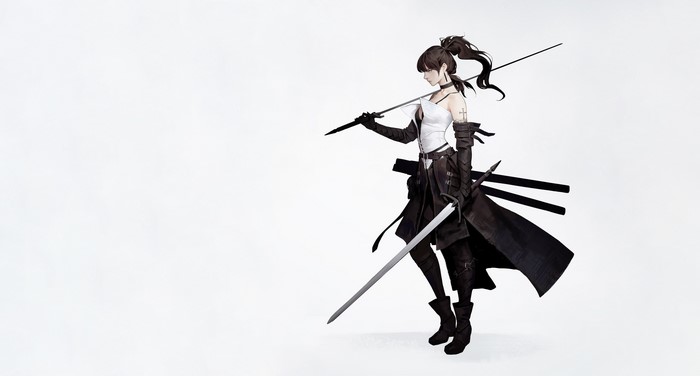 Fantasy girl with swords on white background