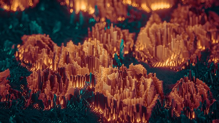 3D abstract pixel sorted render with floral elements