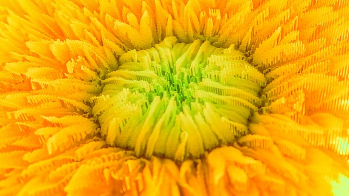 3D abstract render of a pixel-sorted flower